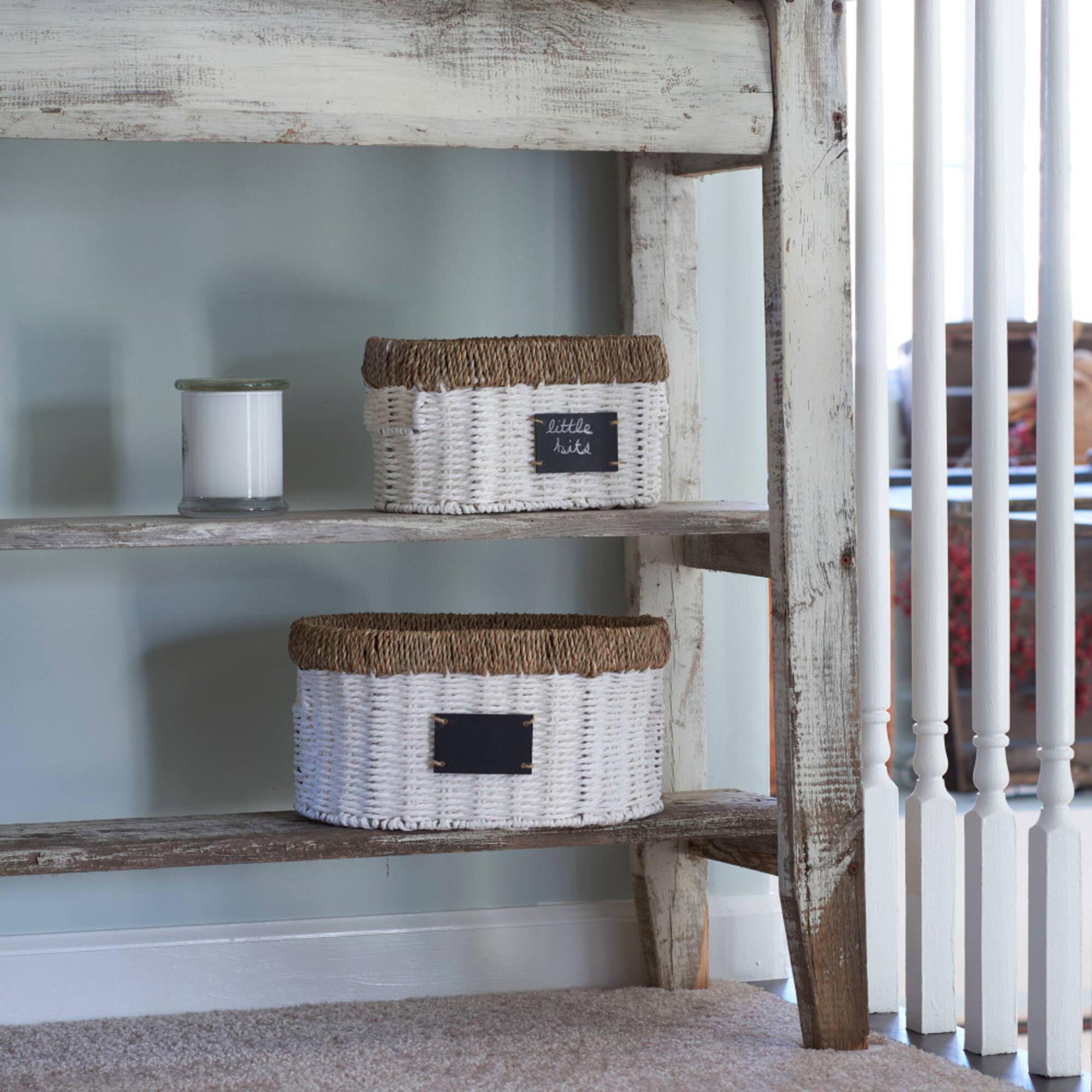 Household Essentials White Woven Oval Baskets, 2ct.
